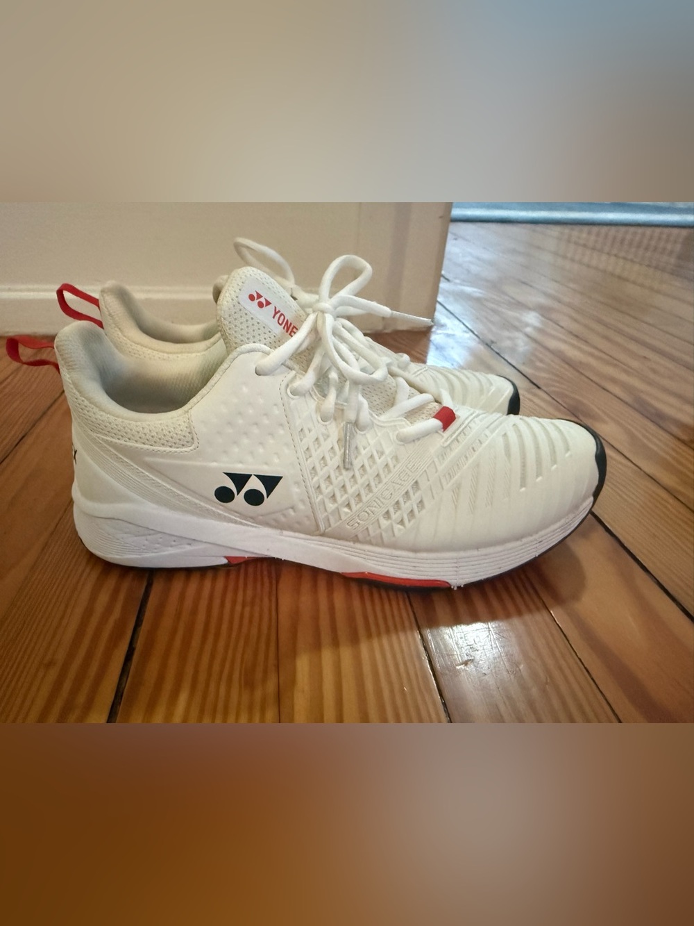 Yonex Womens Sonicage White Sneakers with Red Accent 9